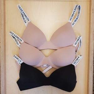 NEW Lot of 3 Victoria Secret T shirt bras 32B logo